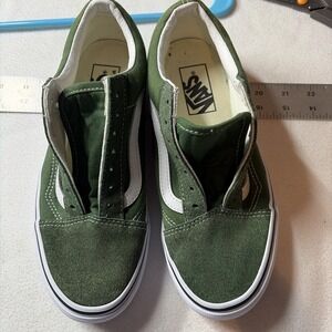 VANS Old Skool Green/White Low Top Lace-Up Sneakers Rubber Sole Solid M 5.5 W 7